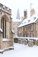 Stamford View of St Mary's Spire from St George's Church in the Snow
